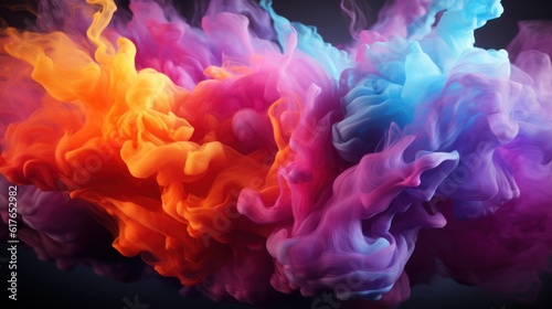 Colorful smoke clouds resembling a virtual world in a digital image. These clouds create an energetic atmosphere that represents the flow of information and data. Created with Generative AI