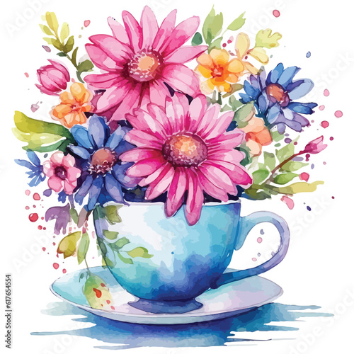 Flower In Cup Watercolor Sublimation Clipart