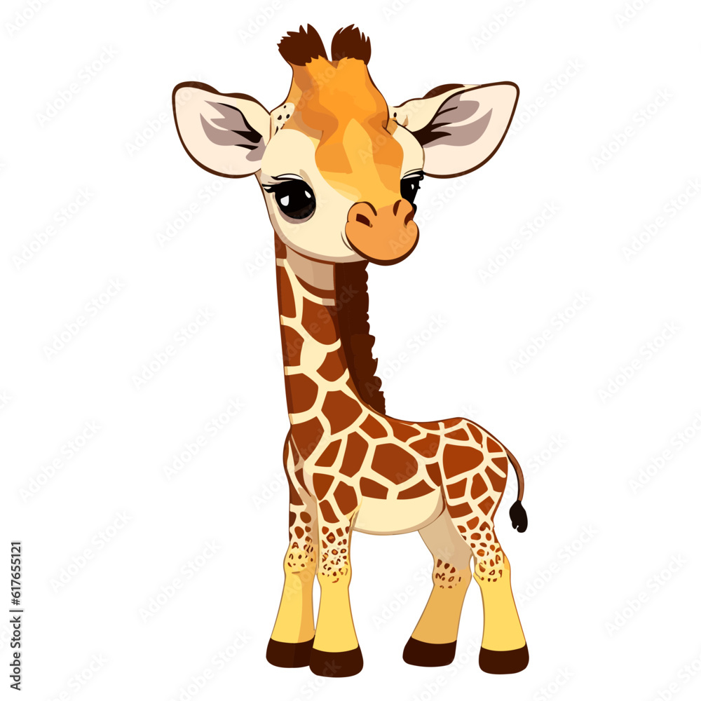 Cute Giraffe Cartoon On White Background