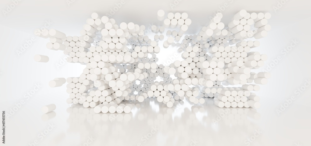 Luxury white abstract architectural minimalistic background. Contemporary showroom. Modern exhibition stand. Empty gallery. Backlight. Polygonal Graphic Design. 3D illustration and rendering.