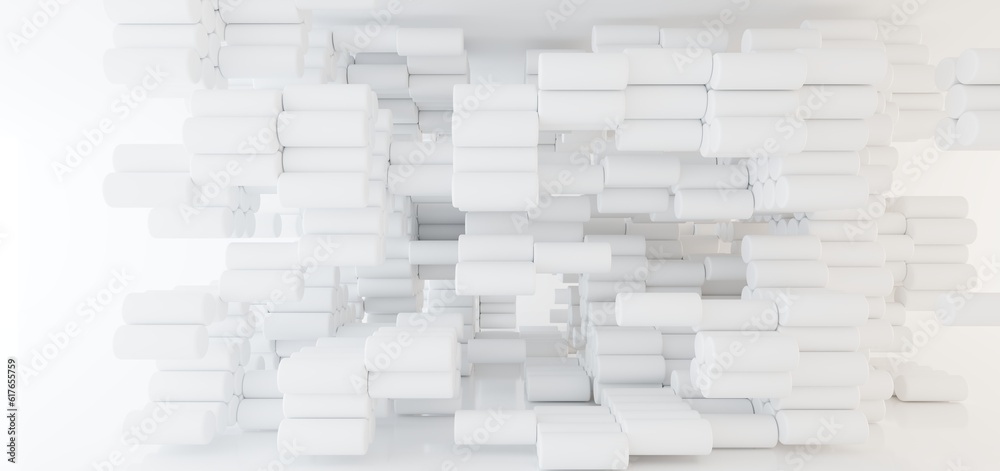 Luxury white abstract architectural minimalistic background. Contemporary showroom. Modern exhibition stand. Empty gallery. Backlight. Polygonal Graphic Design. 3D illustration and rendering.