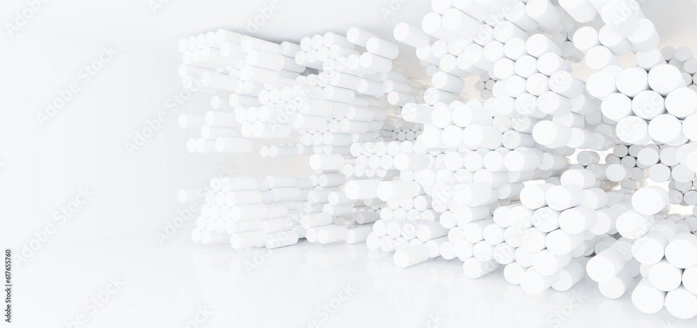 Luxury white abstract architectural minimalistic background. Contemporary showroom. Modern exhibition stand. Empty gallery. Backlight. Polygonal Graphic Design. 3D illustration and rendering.