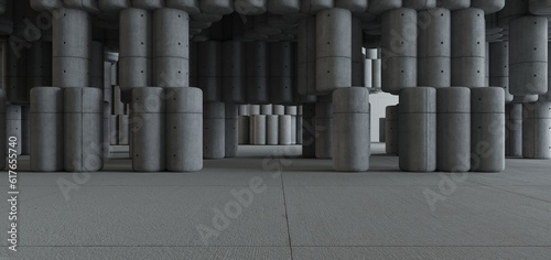 Obraz na płótnie Abstract architectural minimalistic background. Contemporary showroom. Modern concrete exhibition tunnel. Empty gallery. Backlight. 3D illustration and rendering. w salonie