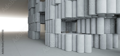 Obraz na płótnie Abstract architectural minimalistic background. Contemporary showroom. Modern concrete exhibition tunnel. Empty gallery. Backlight. 3D illustration and rendering. w salonie