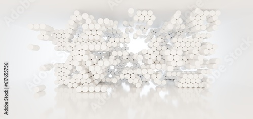 Luxury white abstract architectural minimalistic background. Contemporary showroom. Modern  exhibition stand. Empty gallery. Backlight. Polygonal Graphic Design. 3D illustration and rendering.