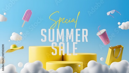 夏のセールの表彰台の背景素材。