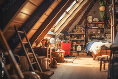 an interior of attic room with a sweet, cozy and cute color