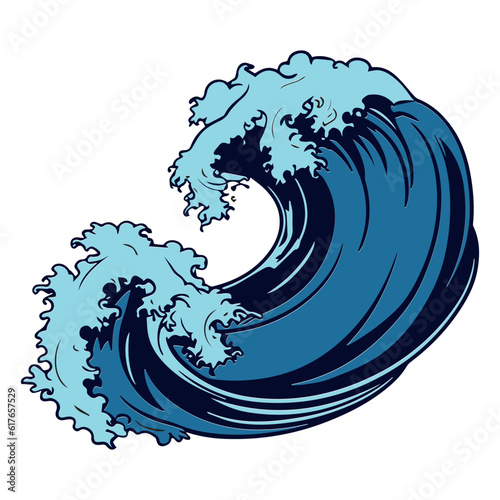 Vector sea wave. Illustration of blue ocean waves with white foam. Isolated splash of water, made in cartoon style. An element for your design.