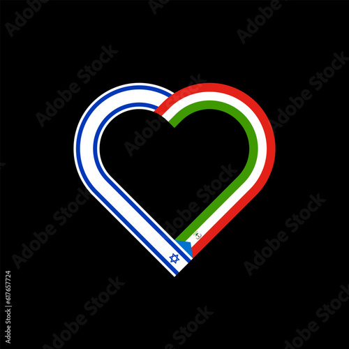 unity concept. heart ribbon icon of israel and equatorial guinea flags. vector illustration isolated on black background