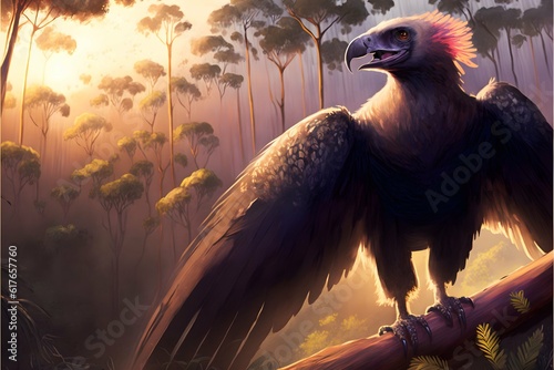 A wedgetailed eagle enjoying a sunny day in paradsise Im envyious at sunset style of painting  photo