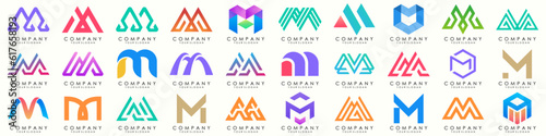 Set of letter M logo design vector. Collection of modern M letter design in colorful.