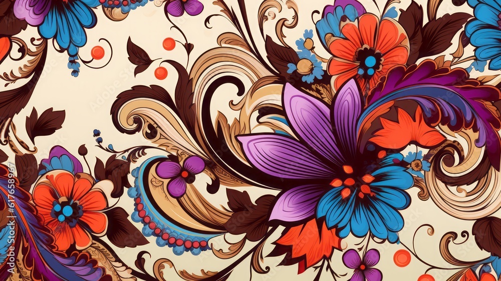 Fototapeta premium Flowers pattern seamless art decor paisley beautiful