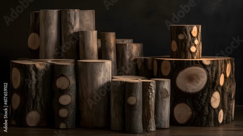 森林のぬくもり: 針葉樹の焚き木スタック No.023 | Forest Serenity: Stack of Needleleaf Firewood Generative AI