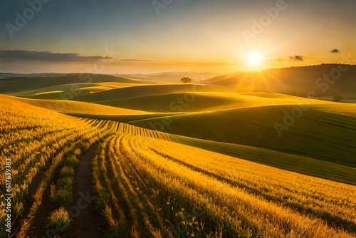 sunset in the field, generate ai