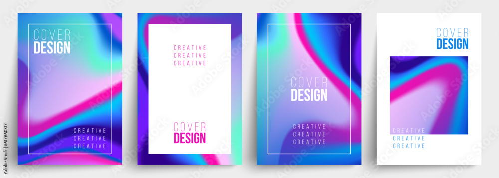 Set of cover designs. Abstract backgrounds with bright dynamic gradients. Flowing colors. Graphic templates. Vector illustration.