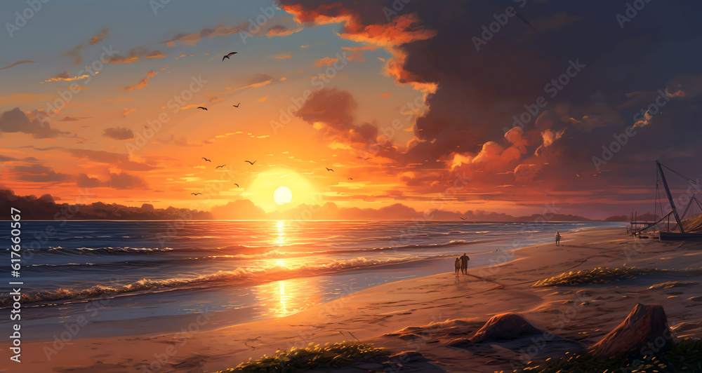 The romantic sunset beach