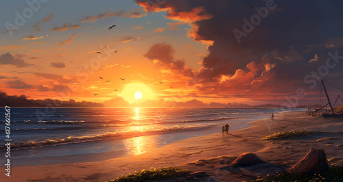 The romantic sunset beach