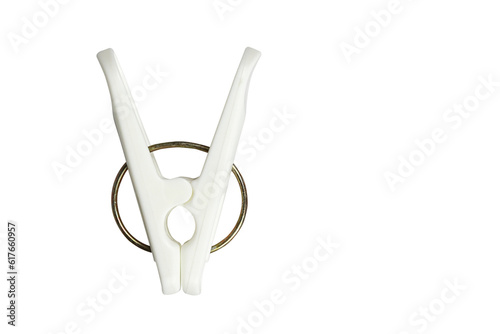 Bilde på lerret White plastic clothespin isolated on transparent background png file