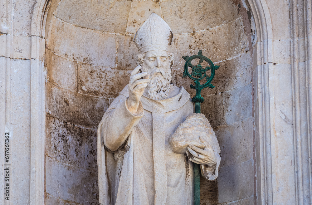 Statue of Saint Blaise on the Assumption Cathedral in Dubrovnik, Croatia