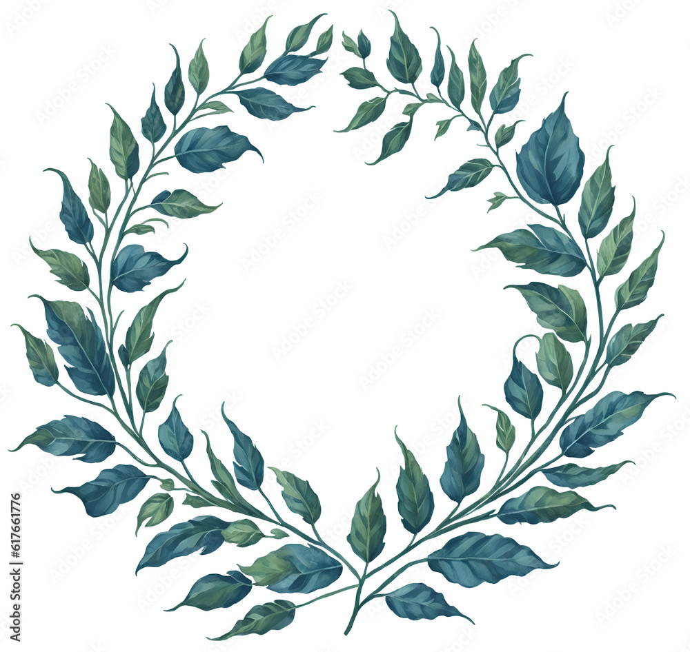 Watercolor leaf circle frame. Watercolor leaf circle frame.