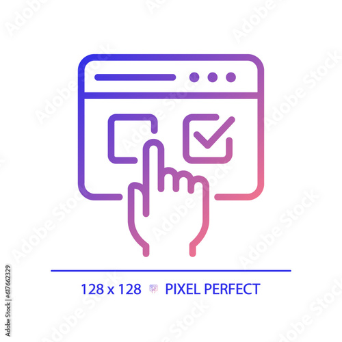 2D pixel perfect gradient icon representing electronic voting, isolated vector illustration, election cyber security sign.