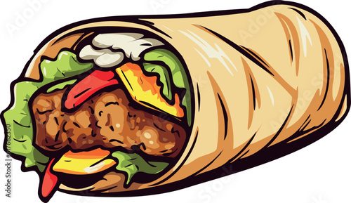 Vector illustration of durum kebab typical food in morocco with white background