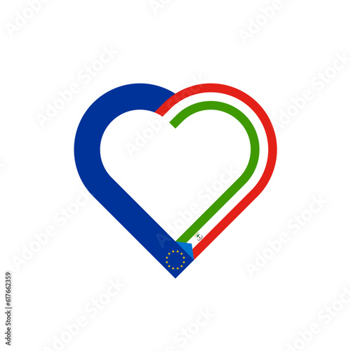 unity concept. heart ribbon icon of european union and equatorial guinea flags. vector illustration isolated on white background