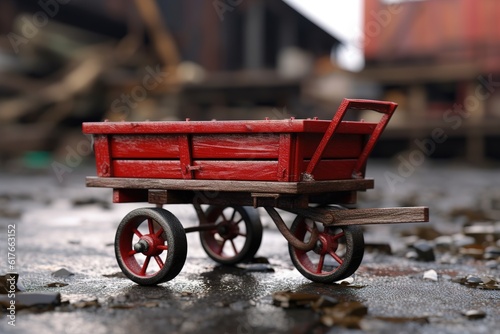 red cart in the village. Generated by AI.