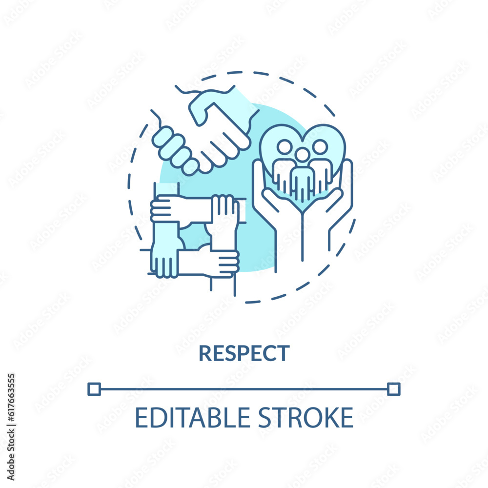 Respect turquoise concept icon. Human dignity. Cultural sensitivity. People relationship. Diversity and inclusion abstract idea thin line illustration. Isolated outline drawing. Editable stroke