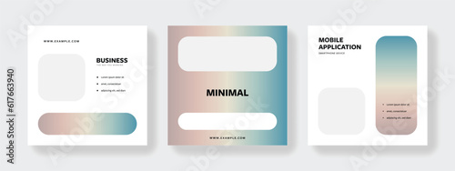 Clean and elegant social media templates pack with gradient effect, rounded corners shapes. Instagram posts for business with copy space for photos and text, product presentation