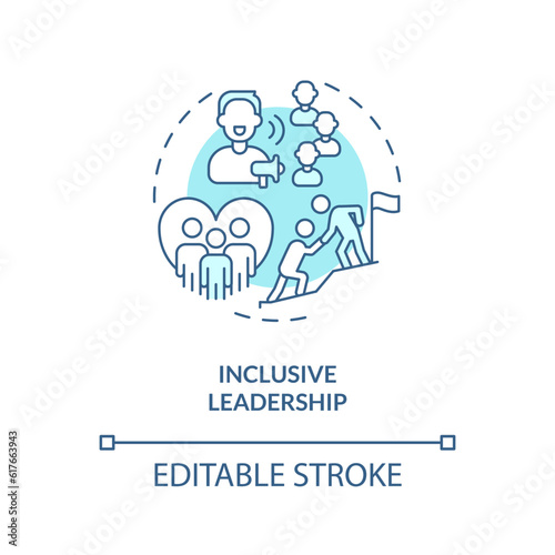 Inclusive leadership turquoise concept icon. Fair treatment. Safe environment. Cultural competence. Diversity training abstract idea thin line illustration. Isolated outline drawing. Editable stroke
