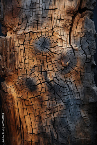 Charred Cracked Veined Wood Texture Closeup Created With Artificial Intelligence