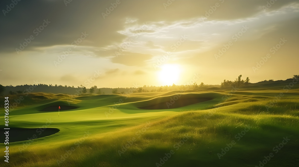 beautiful sunrise over the green field beautiful landscape created with Generative AI