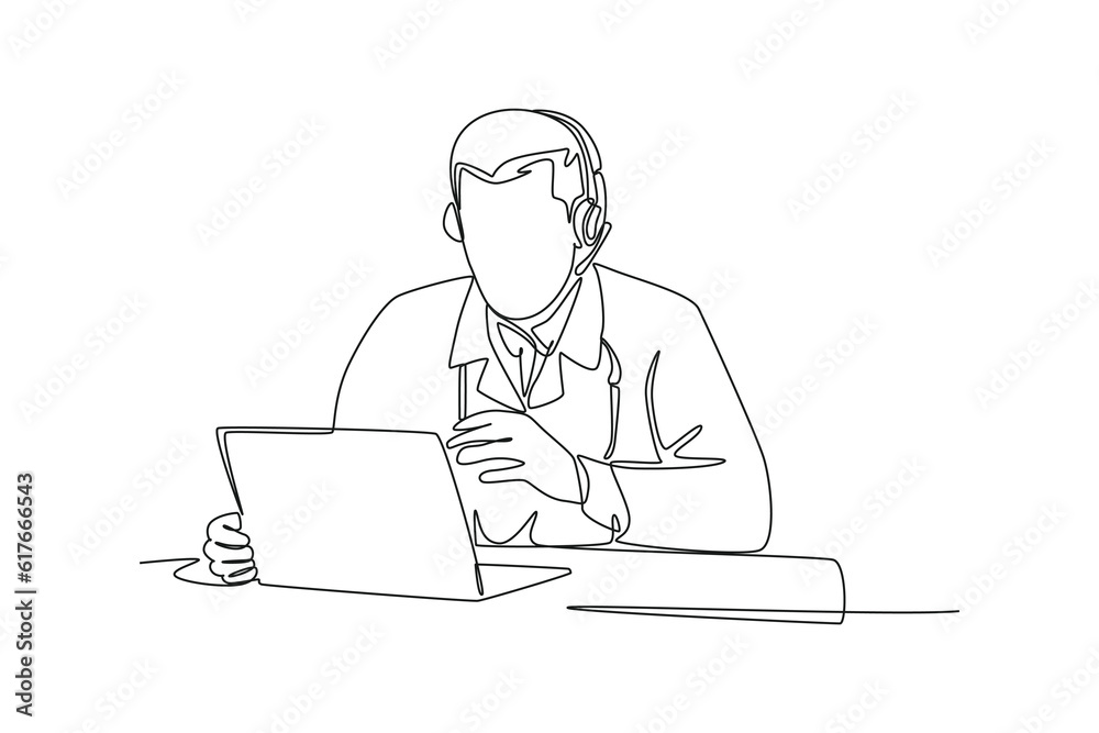 Continuous one line drawing Online doctor and telemedicine concept. Single line draw design vector graphic illustration. Continuous one line drawing Online doctor and telemedicine concept. Single line draw design vector graphic illustration.