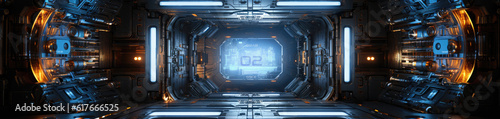 Space station scifi style corridor or airlock section. Ultra modern sci-fi surface design. extra wide format Hand edittted generative AI. © killykoon