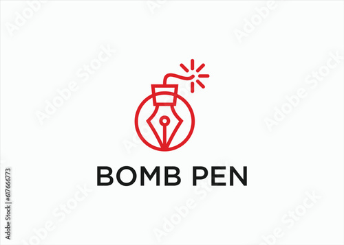 bomb with pen logo design vector silhouette illustration
