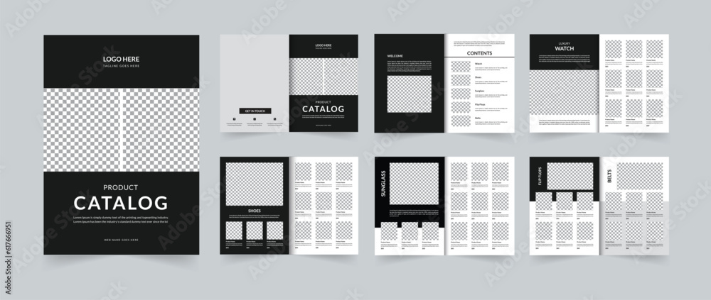 Product Catalog design template in black and white or Company product catalouge Product Catalog design template in black and white or Company product catalouge