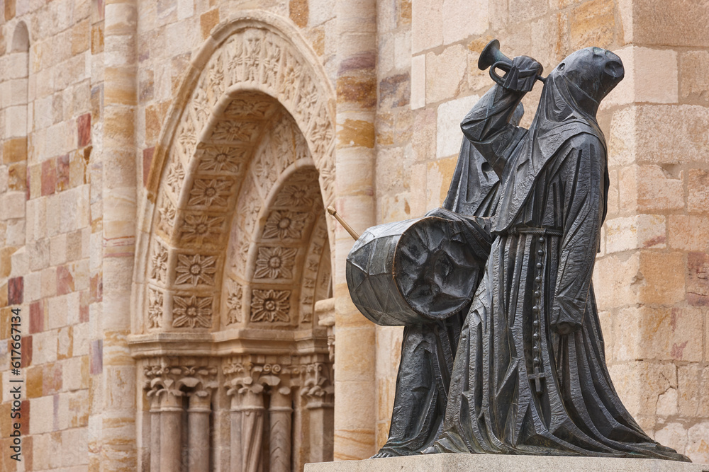 Holy week in Zamora. Traditional processional penitents sculpture. Spain