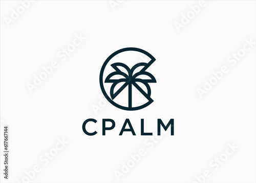 initial c with palm logo design vector silhouette illustration