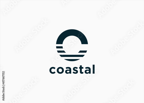 letter c beach logo design vector silhouette illustration