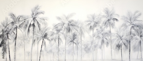 Black palm trees on white background. Painted effect.