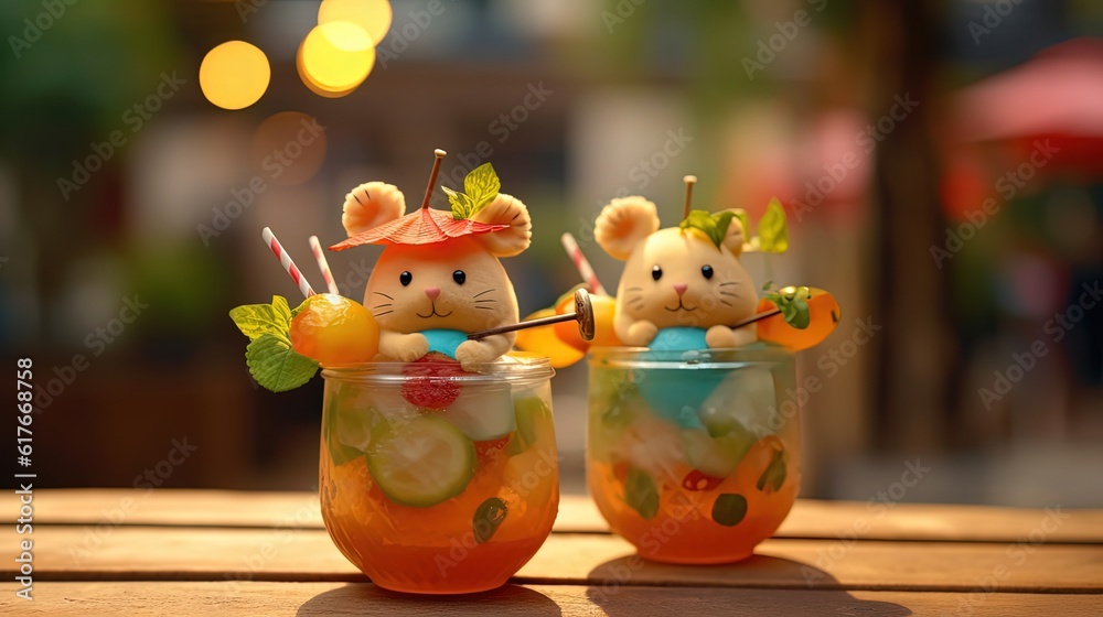 happy summer vibe cute mocktail glass, mice mocktail juice, Generative Ai
