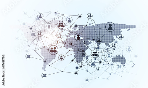 Lines and dots as networking idea drawn on white background