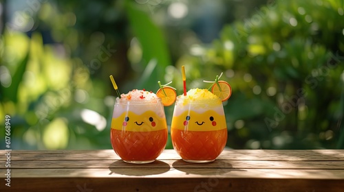 happy summer vibe cute mocktail glass, happy group of mocktail juice, Generative Ai © QuietWord