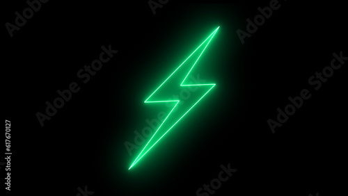 Neon lightning bolt set. electric bolt symbol. high-voltage thunderbolt neon.
