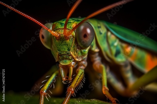 green grasshopper on a leaf.  © D