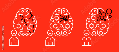 Vector dementia symbols in outline style. Editable illustration