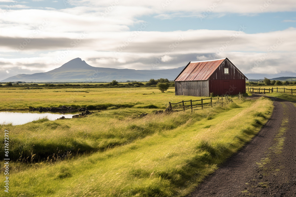 Beautiful, typical Icelandic landscape created with generative AI technology