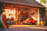 a car and garage with a sweet and cute color