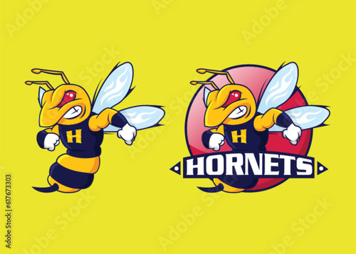 Fierce Bee Hornet Mascot. Powerful Vector Illustration.